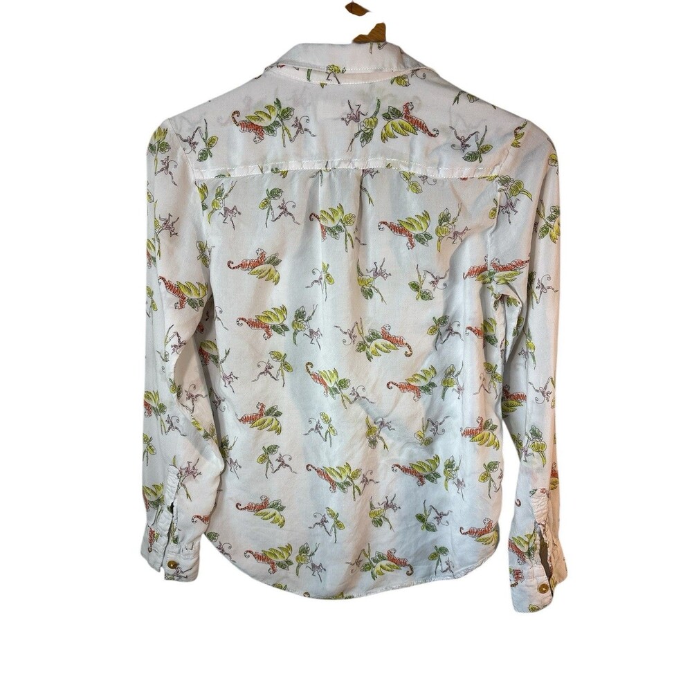 Anthropologie Maeve Jungle Tigers Tropical Print Long Sleeve Blouse size 0 - Picture 2 of 9